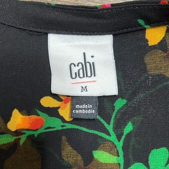 CABI Thespian Blouse #5706 Bold Jewel Tone Floral Pullover Ruffle Sleeve Blouse - Picture 8 of 11